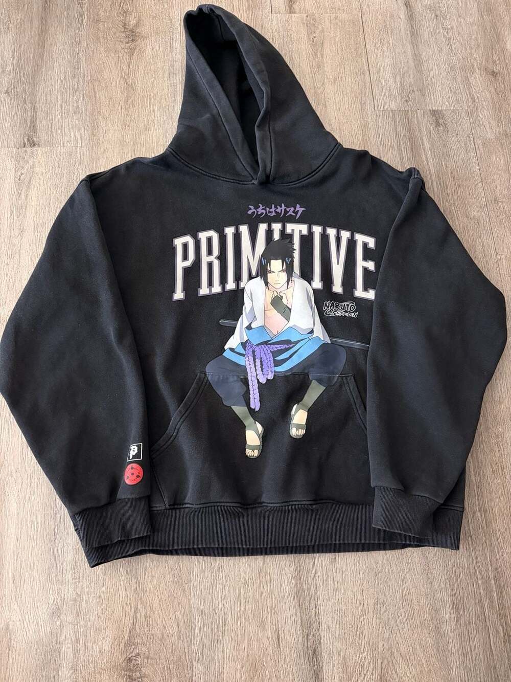 Primitive Skateboarding x Naruto Shippuden Sasuke Uchiha Black Hoodie size XL